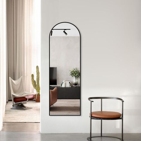 Ganzkörperspiegel Schwarz Rahmen Standspiegel Oval Wandspiegel Groß Wand Ganzkörper (für Schlafzimmer Badezimmer Wohnzimmer Arched), Spiegel Rund 140x40cm