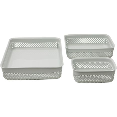 Droplette Design Set of 3 Rectangular Plastic Storage Baskets, Ice Grey (1/4)