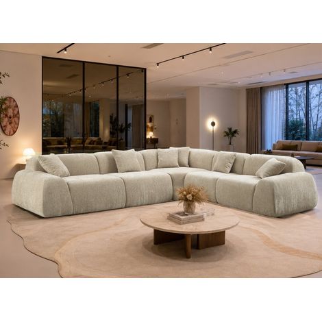 Canapé d'angle réversible 6 places en velours chiné taupe RAMIRO (1/5)