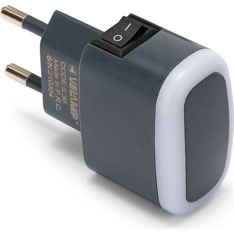 VELAMP LED-Nachtlicht mit Schalter, schwarz, 30 Lumen, 230 V.