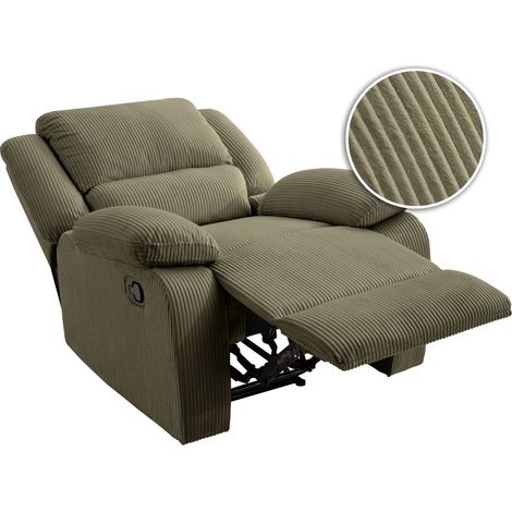 Loungitude – Fauteuil relaxation manuel LEO – Velours côtelé vert – Inclinaison réglable – Assise moelleuse – Fabrication européenne (1/5)