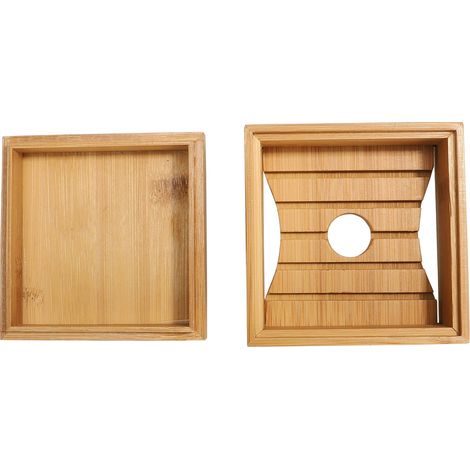 Porte-savon en bois, écologique, 8 x 8,1 x 5,2 cm, bambou naturel, organisateur de salle de bain (1/4)