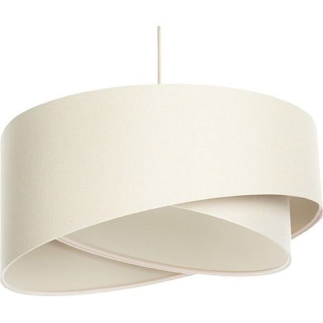 Luminaire suspendu cylindre beige au design épuré - Extérieur en lin naturel beige clair crème, intérieur beige crème (1/5)
