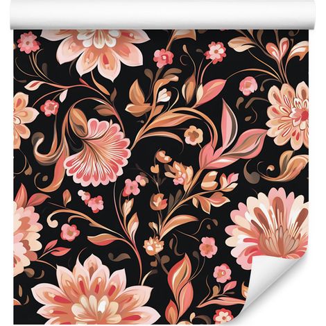 Papier peint fleuri bordeaux et orange pour salon et chambre, 50 x 1000 cm (1/5)