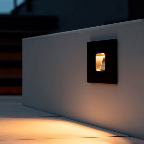 Baliza Exterior LED 2W Empotrable Pared Cuadrado Olite 2700K Negro Blanco Cálido (1/4)