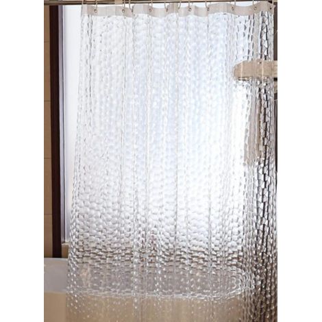 Anti-mold shower curtain, 180 x 200 cm, semi-transparent 3D shower curtain made of washable EVA with hooks. (1/5)