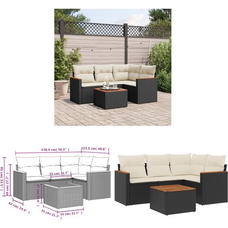 5-tlg. Garten-Sofagarnitur mit Kissen Schwarz Poly Rattan - Gartenmöbel - Esstisch - Lounge Set - Outdoor Möbel - Sonnenschirm - Home & Living (1/3)