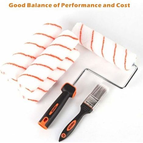 Lot de 5 rouleaux de peinture professionnels 22,9 cm – 100 % polyester – Cadre de rouleau avec poignée TPR – Pinceau 3,8 cm – Plateau en ABS (1/4)