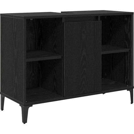 Armoire d'évier rectangulaire rustique pratique salle de bain 80 x 33 x 60 cm en bois d'ingénierie chêne noir