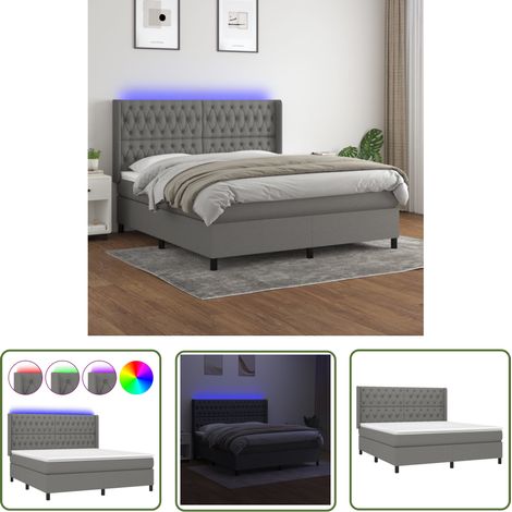 The Living Store Boxspringbett mit Matratze & LED Dunkelgrau 160x200 cm Stoff - Boxspringbett - Doppelbett - Schlafsofa - Bettauflage - Lattenrost (1/5)