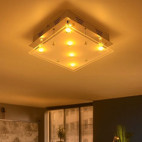 Deckenleuchte Stahl gebürstet LED Deckenlampe Glas satiniert Wohnzimmerlampe 6 flammig, Metall, 6x 3W 6x 210lm warmweiß, LxH 30x8 cm