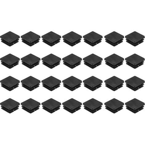 28pcs Square Plastic Stoppers, 25mm x 25mm x 13mm Height for 20-23mm Pipe Chair Leg Caps Square End Caps PE Protector for Tables Black (1/5)