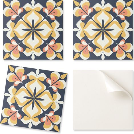 Baldosas de vinilo autoadhesivas para habitaci贸n de adolescente con estampado geom茅trico floral, 9x30x30 cm.