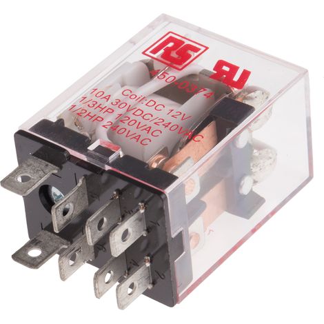 Rs Pro – Relais sans accrochage 2 RT – Bobine 12V c.c. – Courant de commutation 10A – Enfichable 900mW – Résistance de bobine 160Ω (1/2)