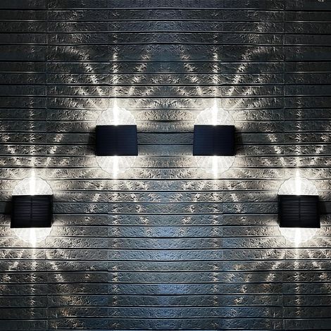 Lot de 4 Lampes Solaires pour Mur Extérieur Sans Fil - Applique Murale Solaire D'extérieur - Étanche IP44 - Pour Clôture, Mur, Balcon - Décoration [Classe énergétique A] (1/5)
