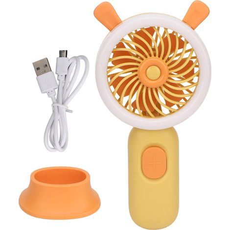 Wiederaufladbarer USB-Handventilator mit 3 Geschwindigkeitsstufen, LED-Licht und ergonomischem Design für den Außenbereich – Gelb (1/5)
