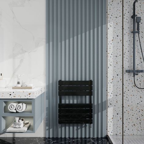 Biubiubath Black Flat Panel Heated Towel Rail Bathroom Radiator 650x500mm