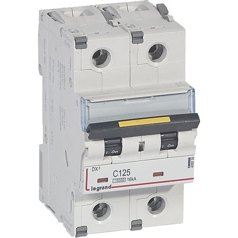 Disjoncteur DX³10000 16kA arrivée haute et départ bas à vis 2 Pôles 230V à 400V 125A courbe C 3 modules LEGRAND 409230 (1/2)