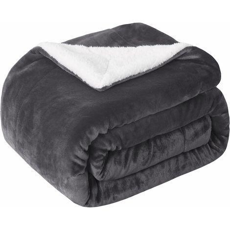 Double Sided Sherpa Throw Blanket, Thick Ultra Soft Blanket for Sofa and Living Room, 150 x 200 cm, Dark Grey (1/5)