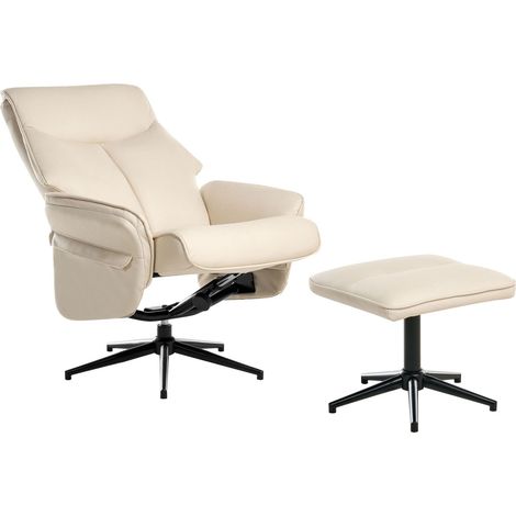 Recliner Armchair Light Beige with Footstool Fabric Swivel Upholstered Metal Frame Retro Design ERATO