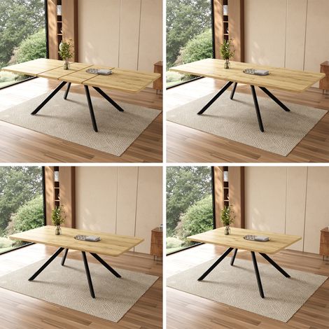 Table à manger extensible avec 3 longueurs, 160/200/24090 cm, convient à 6-10 personnes, forme en T, pieds en métal, style simple, table pour salle à manger, cuisine, couleur chêne (1/4)