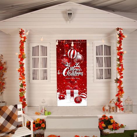 Bandeau De Décoration Porte Noël - Arbre De Noël Et Ornements - Pour Intérieur Extérieur Photographie - 90 X 180 Cm - Réutilisable (1/5)