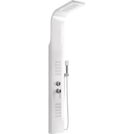 Colonna pannello doccia in acciaio inox bianco lucido con doccetta,flessibile e getti orizzontali massage serie coral bianco lucido AMBRA WATER
