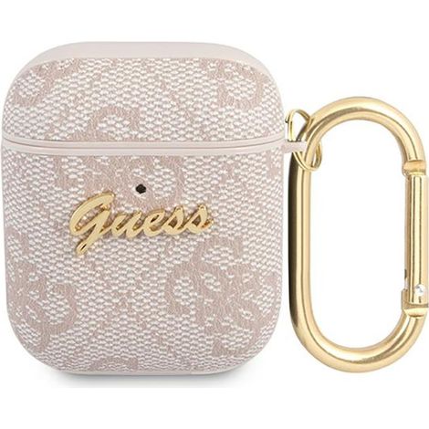 Coque Guess GUA24GSMP pour AirPods 1/2, rose/rose, collection Script en métal 4G (1/3)