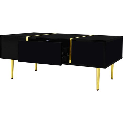 Tavolino da salotto moderno nero lucido con 2 cassetti (1/5)