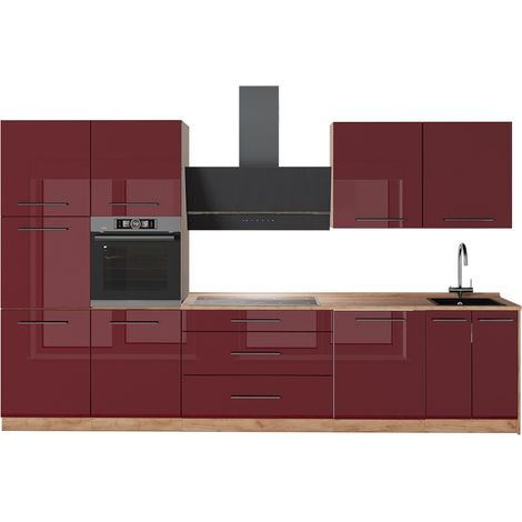 Cucina componibile Fame-Line, Bordeaux lucido/Rovere dorato, 340 cm senza piano di lavoro, Vicco (1/5)