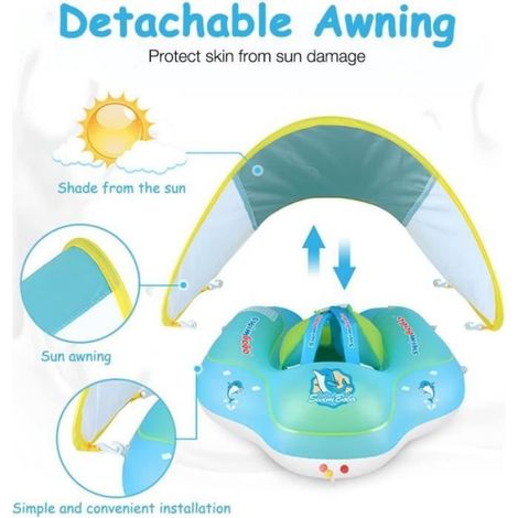 Flotteur Anneau De Bain - PVC Écologique 0,35 Mm - Pare-Soleil Amovible - Pour Bébé 6 À 30 Mois - 1 Pièce (1/4)