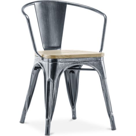 Esszimmerstuhl mit Armlehnen - Industriedesign - Holz und Stahl - Neuauflage - Stylix Industriale