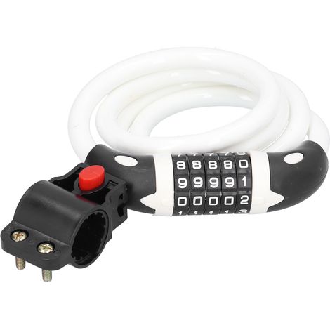 Cadenas vélo à combinaison 5 chiffres - Antivol annulaire sécurisé pour bicyclette (Couleur blanc) (1/5)