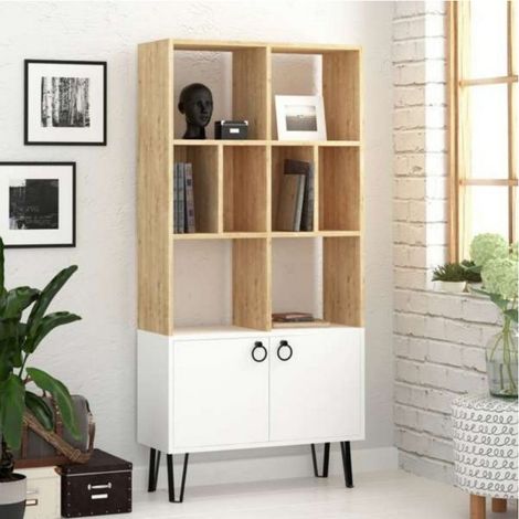Mobile Libreria in Legno Bianco Rovere con Ante Moderna Scaffali Ufficio Sala (1/4)