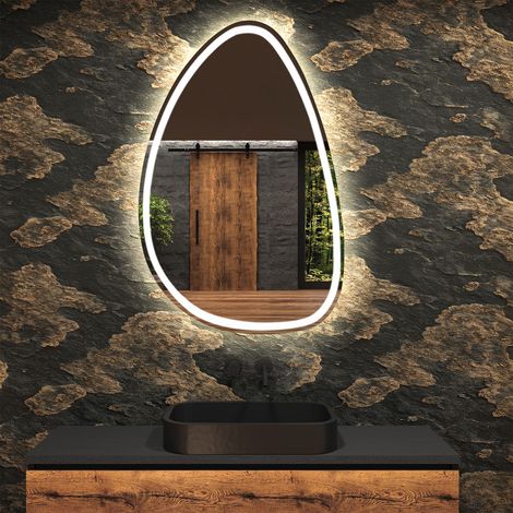 Miroir de salle de bain LED - Miroir 64x104cm asymétrique - Éclairage blanc froid 7000K - (DRIP222) (1/5)