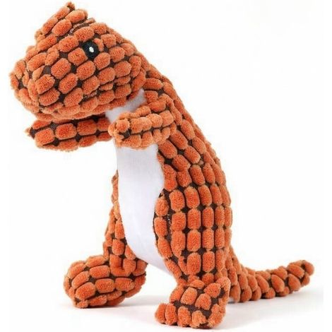 Interaktives T-Rex-Hundespielzeug mit Quietscher – Kaubeständiges Plüsch – Zahnpflege – Cord – Orange – 30 cm (1/5)