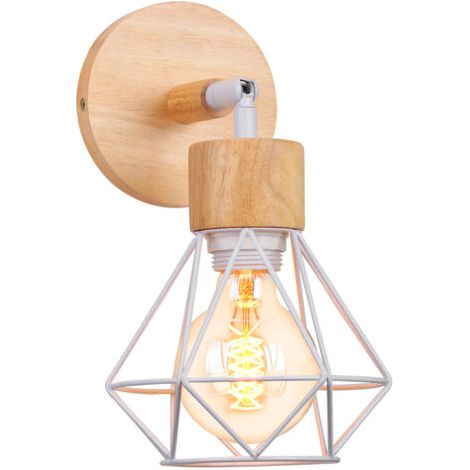 royaluxe- Lampe Murale Rétro Blanc Applique Murale En Bois Vintage, Applique Murale Moderne Et Minimaliste, Pour Chambre À Coucher, Bar, Bureau, E27 (1/5)