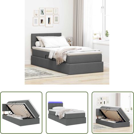 vidaXL Stauraum unter Bett - Bett mit Stauraum und LED mit LED Dunkelgrau 90 x 190 cm Stoff (1/5)