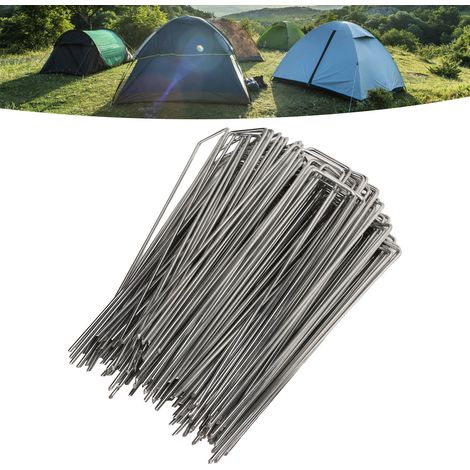 Piquets de sol en forme de U, fil d'acier galvanisé à chaud, piquets de couvre-sol, piquets de sol pointus inclinés, piquets de pelouse, toile de paillage, outils de jardinage, épaisseur 3,0 mm. (1/5)
