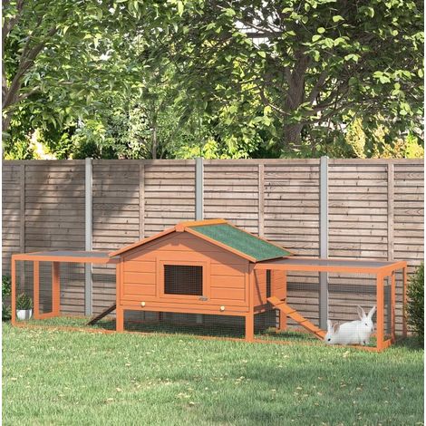 Clapier pour petit animal 309x79x86 cm en bois naturel, 2 enclos, facile à monter FloraGrace (1/5)