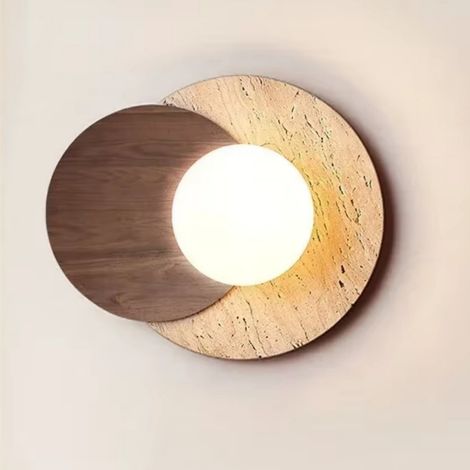Applique murale d'intérieur en travertin jaune à lumière chaude — Luminaire mural décoratif géométrique pour chambres et salons (1/5)