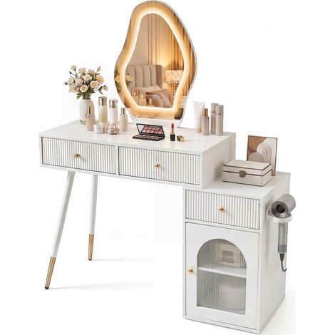 COSTWAY Toeletta Trucco con Specchio e Luci LED, con 3 Cassetti (1/5)