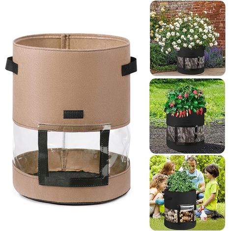 Maceta de 35 pulgadas de profundidad x 45 pulgadas de alto – Bolsa de cultivo para papas, fresas y verduras – 10 galones – Drenaje óptimo (1/5)