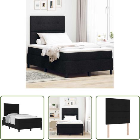 Matelas ferme-moyen -  Lit à ressorts avec matelas Noir 120 x 190 cm tissu (1/5)
