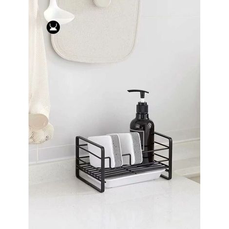 Égouttoir à éponge avec plateau amovible, organisateur d'évier, étagère de rangement pour la vaisselle, noir (1/3)