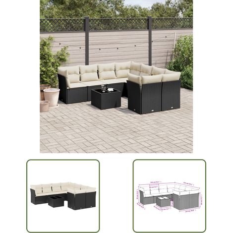 The Living Store 9-tlg. Garten-Sofagarnitur mit Kissen Schwarz Poly Rattan - Gartensortiment - Gartenmöbelset - Esstischgarnitur - Outdoor Möbel - Lounge Set (1/3)