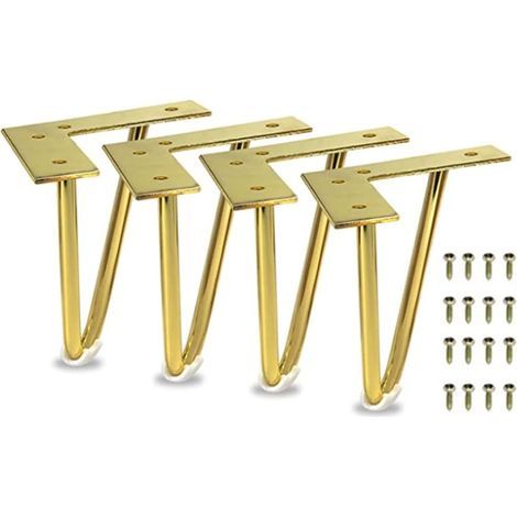 Ensemble de 4 pieds de meubles robustes en métal avec vis pour armoire, table, canapé, meuble TV, commode (15,2 cm, doré) (1/5)