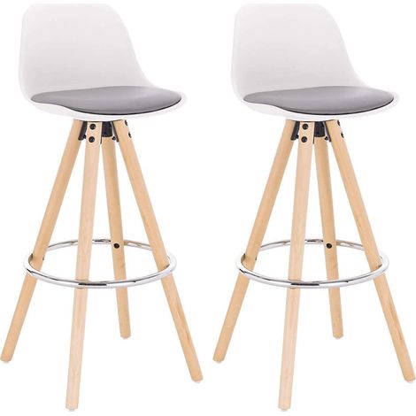 WOLTU 2 x Barhocker 2er Set Barstuhl aus Kunststoff Holzgestell mit Lehne + Fußstütze Design Stuhl Küchenstuhl optimal Komfort Grau+Weiß (1/5)