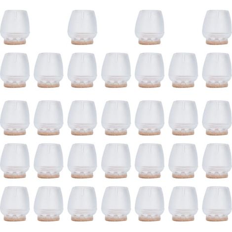 Lot de 32 couvre-pieds de meubles antidérapants en silicone, silencieux, transparents, pour pieds de table et de chaise de diamètre 17-21 mm (1/5)