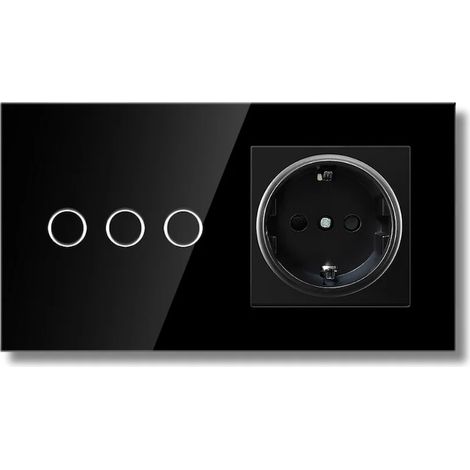 Interrupteur tactile et prise, cadre en verre trempé, 3 ans, LED, noir (1/5)